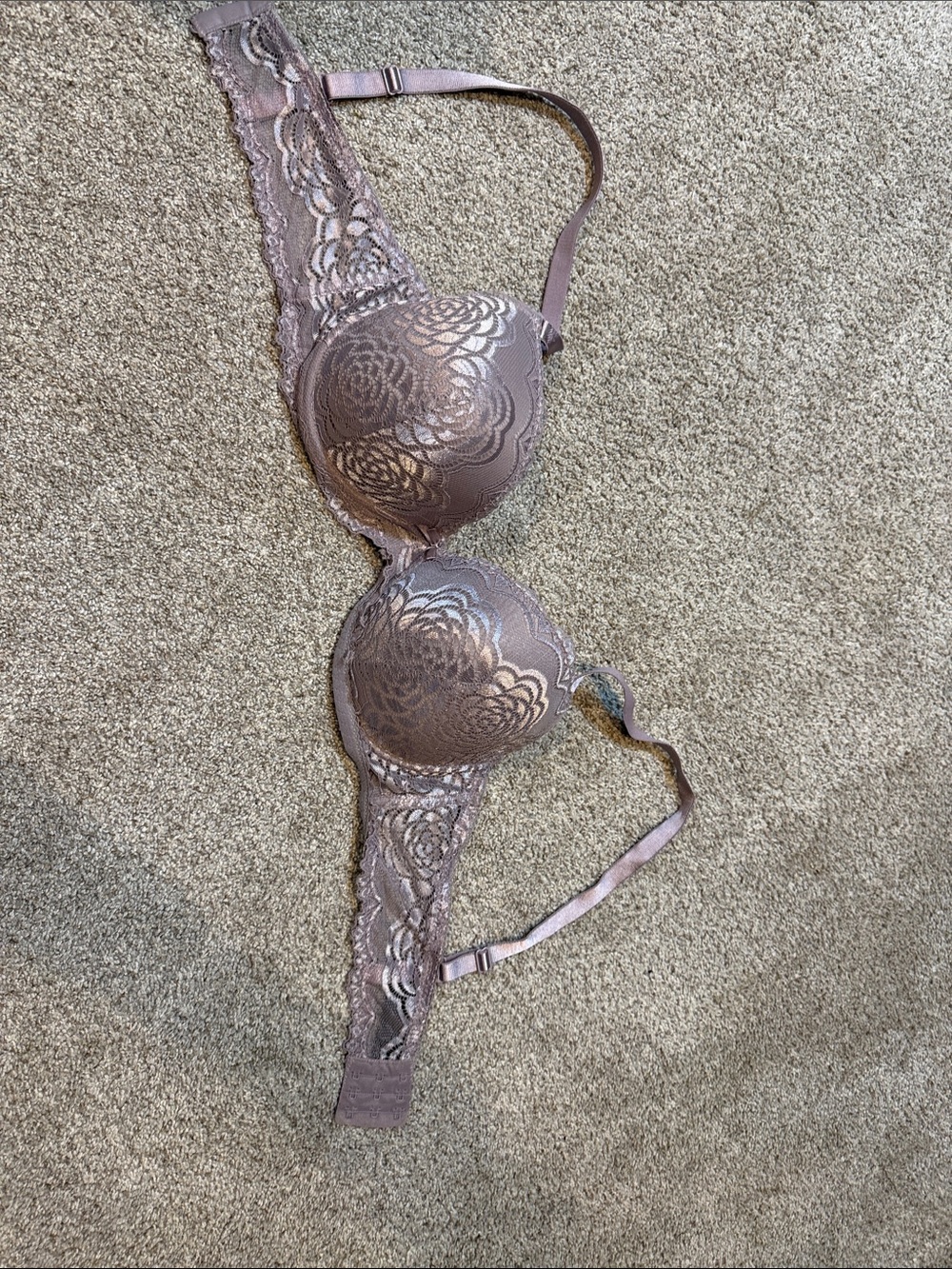 Lace-Overlay Push-Up Bra - Mauve
